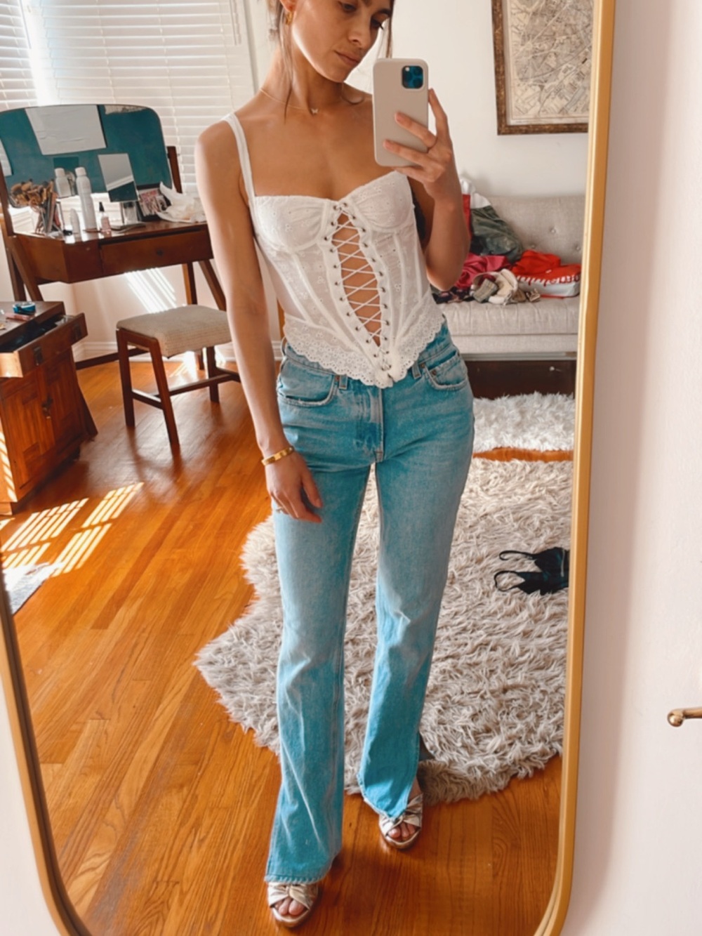 Miaou Deville Lace Up Eyelet Corset Top